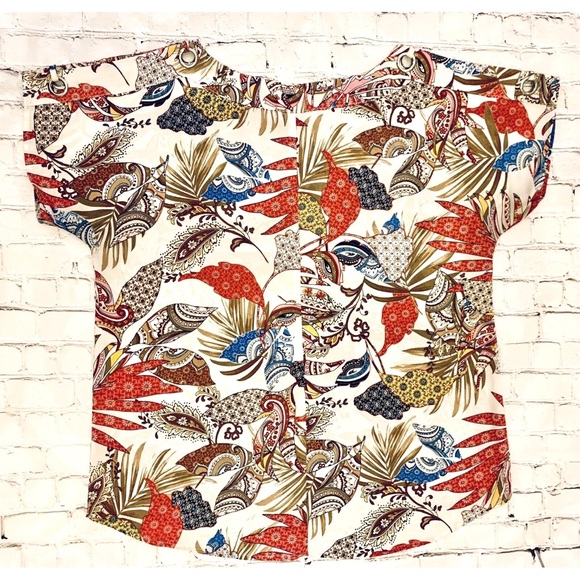 Melissa Paige Women's Size  L Blouse Top Split Grommet Sleeve Nature Boho Print - Picture 9 of 12